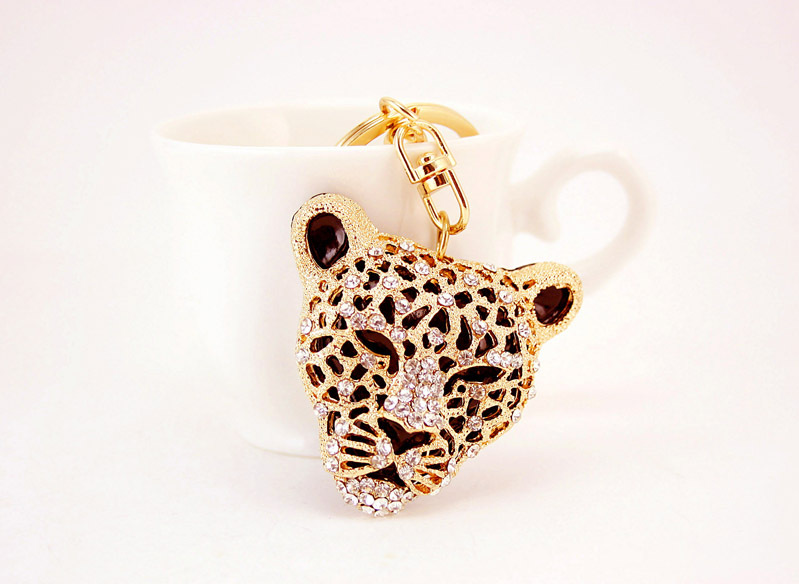 40g Weight Alloy, Metal Material Animal Pattern Unisex Gender Creative Craft Diamond Leopard Head Car Keychain Metal Animal Pendant Wholesale 4