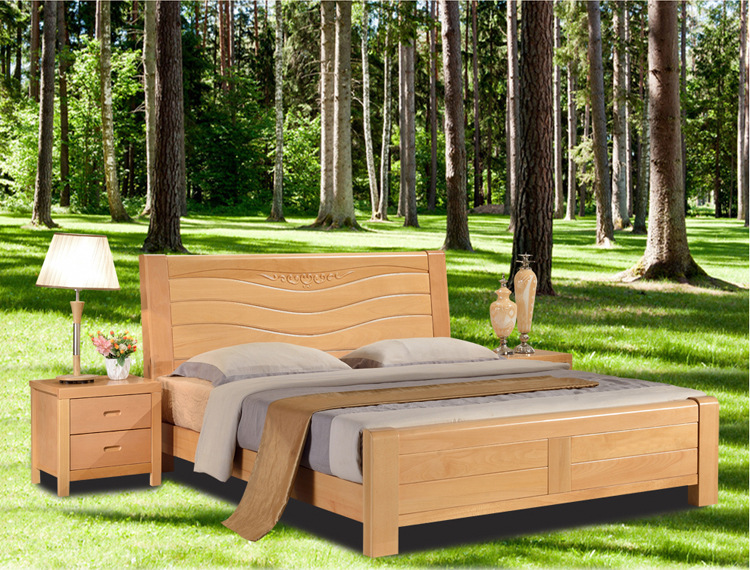 32-厂家供应现代中式实木床榉木床简约现代婚床1.8米实木双人床