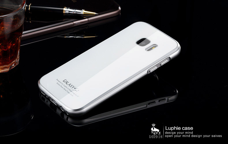 Luphie Aircraft Aluminum Metal Frame 9H Tempered Glass Back Cover Case for Samsung Galaxy S7 Edge G9350