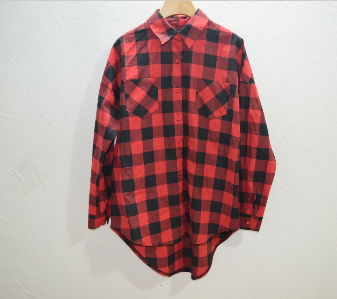 Casual Loose Plaid Shirt Irregular Long Sleeve Shirt NSJM64002