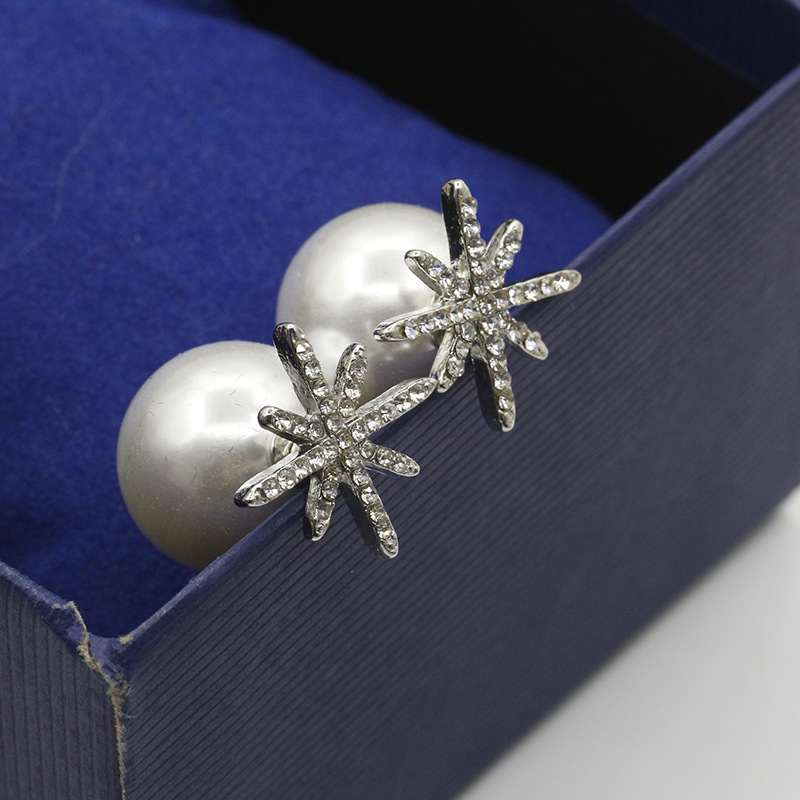 Micro Studded Star Earrings Pearl Silver Stud Earrings Female Flower Snowflake Earrings display picture 5