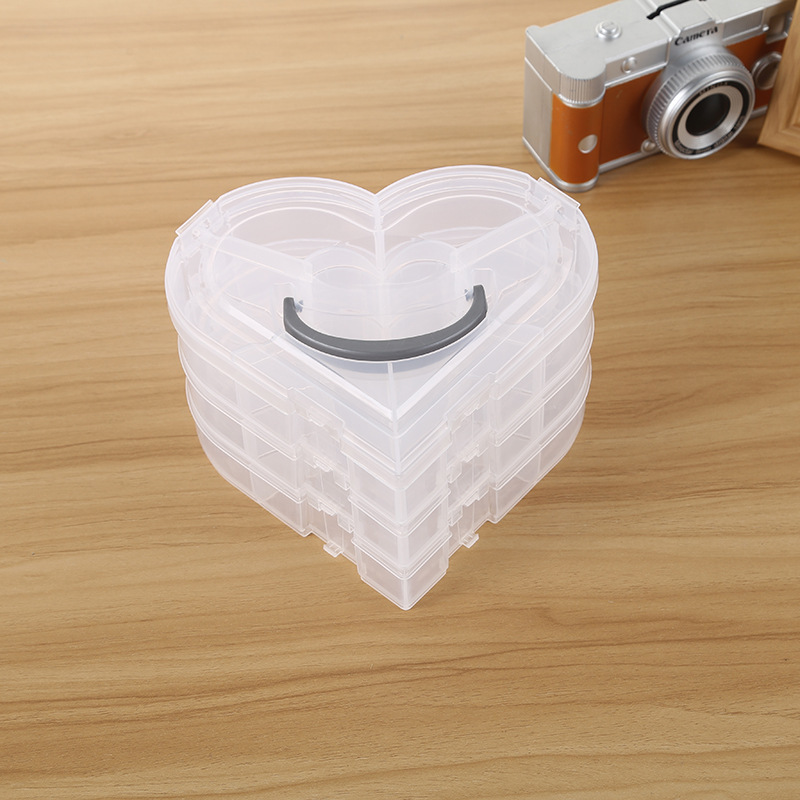爱心三层手提固定格透明塑料包装盒工具零件整理收纳玩具盒渔具盒