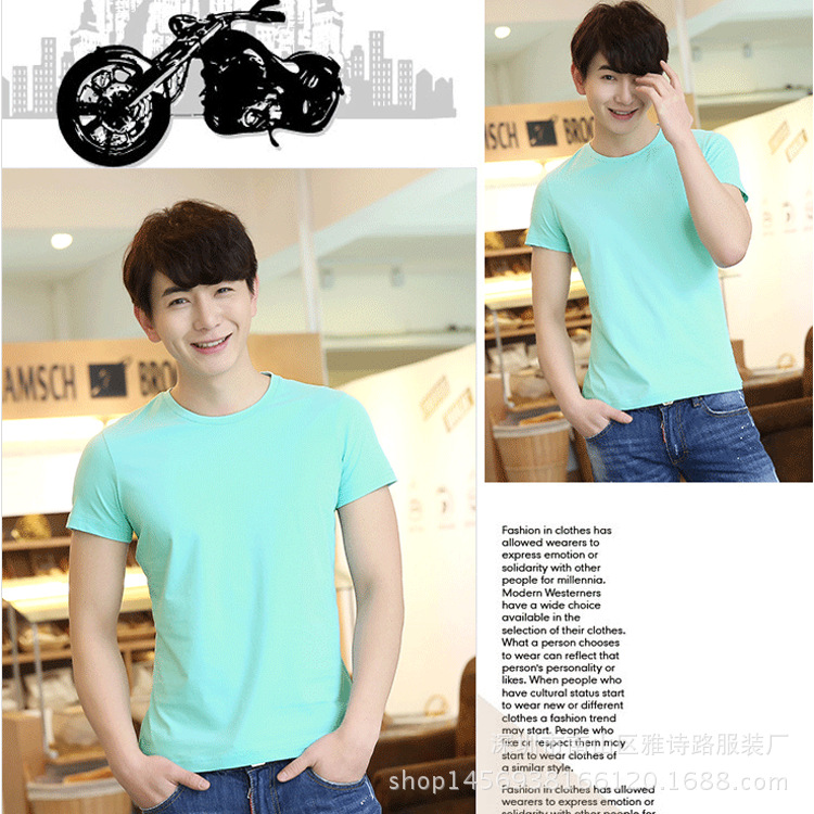 光版純色珠地棉男式短袖T恤 (22)