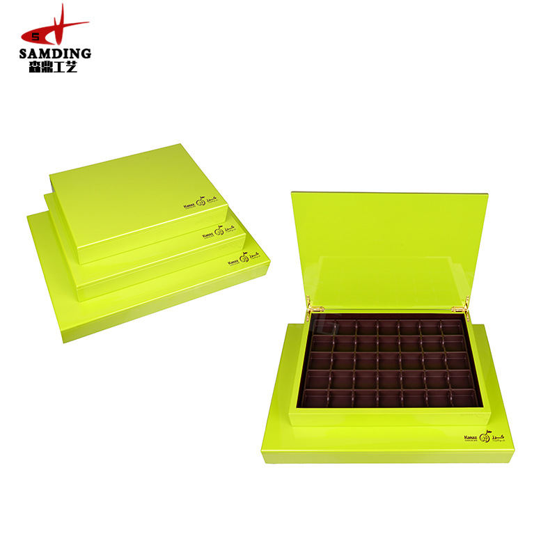 喷漆巧克力木盒 纯色翻盖巧克力色多格 巧克力礼品木盒
