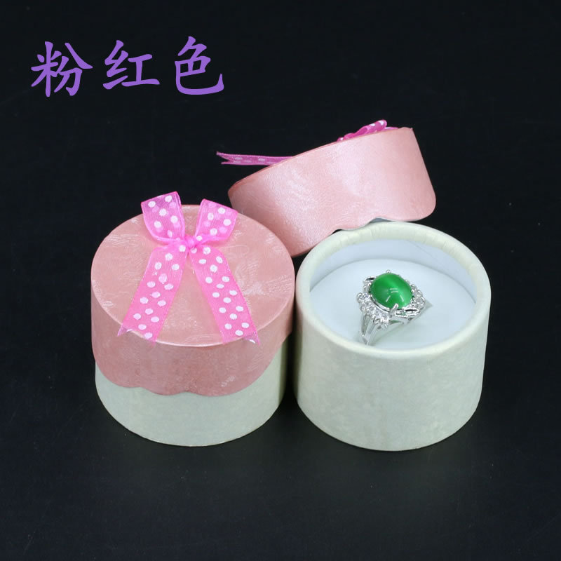 小圆形花边蝴蝶结戒指盒珠宝首饰礼品盒耳钉银饰品盒斑点蝴蝶花盒