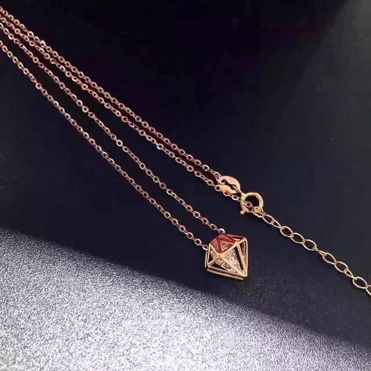 生日礼物首选，3D硬金几何及简造型黄金K金钻石项链，一件代发