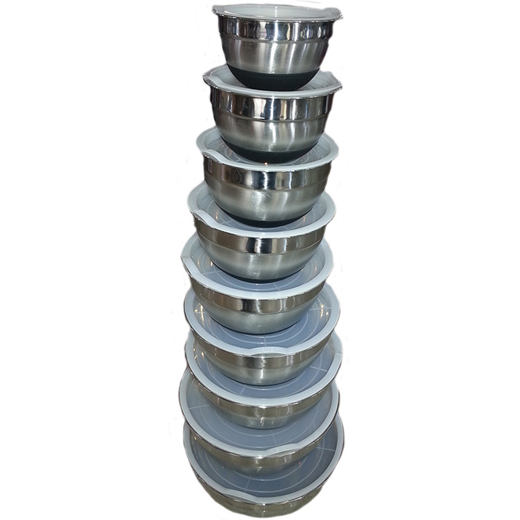 Factory direct sales: Stainless steel salad basin, anti-slip silicone bottom, egg-beating basin with cover, colorful kneading basin, thickened and deepened basin detail image 10