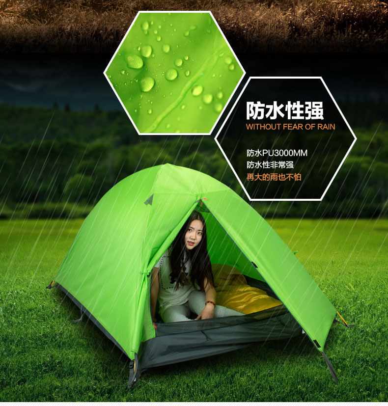 Wholesale pinnacle double outdoor rainstorm tent 2-3 camping aluminum pole glass pole type