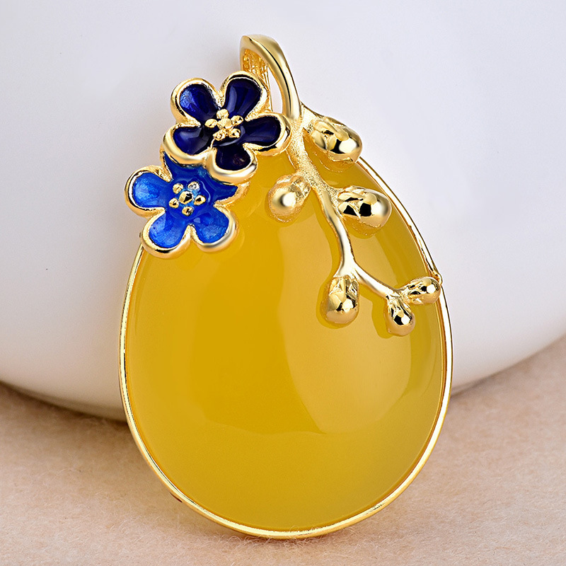 批发925鎏金泰银流苏吊坠空托景泰蓝代加工宝石镶嵌蜜蜡琥珀南红