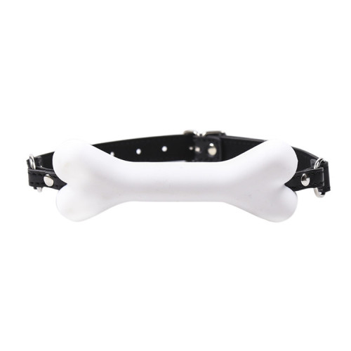 Female dog slave bone-shaped mouth gag, alternative sex toy for training girls, white leather gag