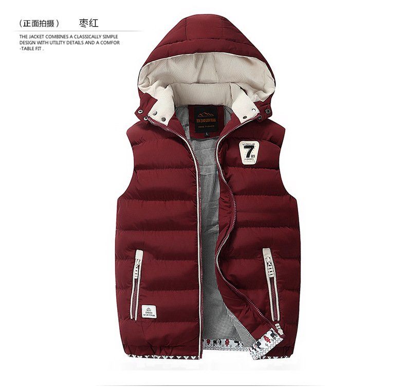 Chaleco de los hombres de otoño e invierno de los hombres casuales chaqueta delgada con capucha de lana forrada engrosada casual collar abajo Chaqueta de algodón acolchado Juventud