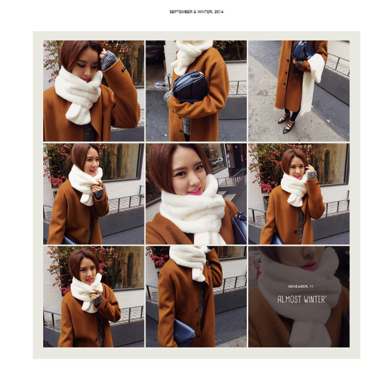 Korean  New Faux Fur Thickening Comfort And Warm Imitation Rabbit Fur Pure Color Scarf display picture 17