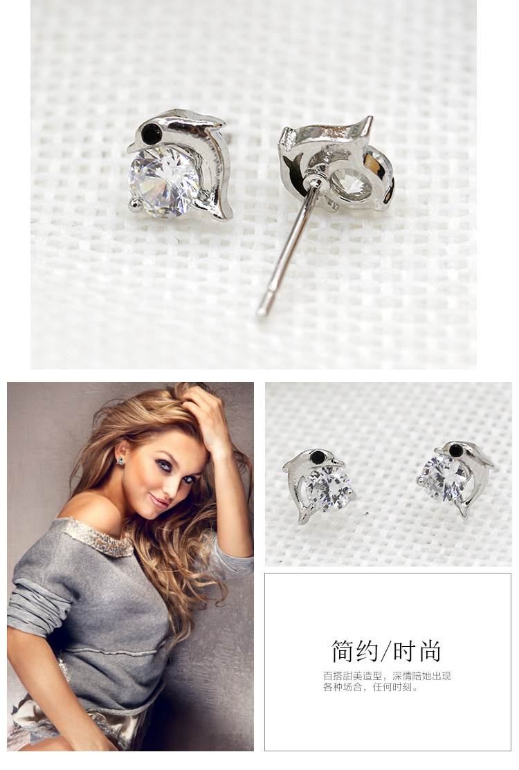 Simple Zircon Ear Studs Marine Animals Cute Dolphin Earrings Small Whale Ear Studs display picture 2