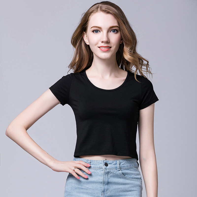 Spring and Summer 2023 Women's Short-sleeved Slim-fit White T-shirt Modal Round Neck Cyber Trendy Navel-exposed All-match Top