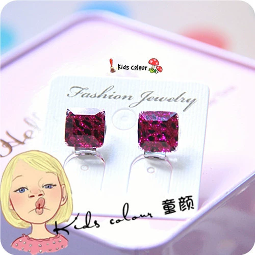 Children's square hair accessory, ear clips, earrings, wholesale, no pierced ears