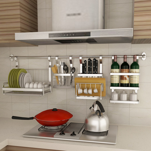 New kitchen shelf rack wall-mounted stainless steel draining bowl holder hook shelf spice rack bowl dish rack storage rack