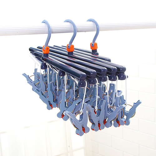 29-clip roller second-fold clothes drying rack windproof multi-head foldable telescopic multi-functional plastic creative clothes drying rack