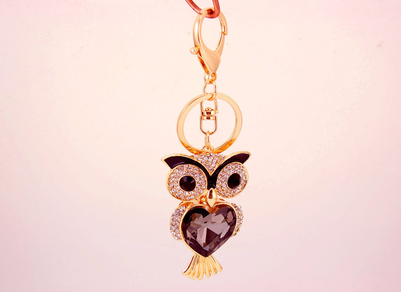 51g Weight Alloy, Metal Material Cartoon Pattern Unisex Gender Coffee, Black Color Korean Creative Cute Diamond Owl Car Keychain 7