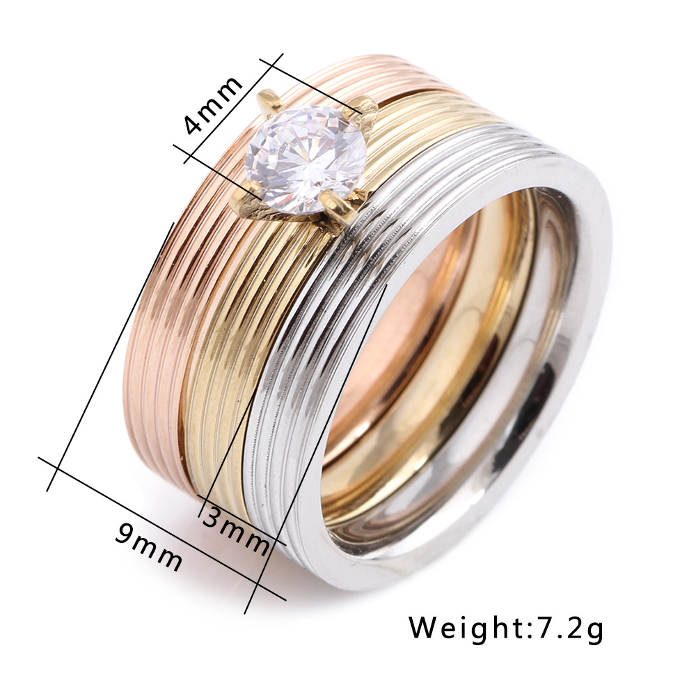 Neue Mode Drei-in-one-drei Farbe Intarsien Diamant Titan Stahl Ring display picture 1