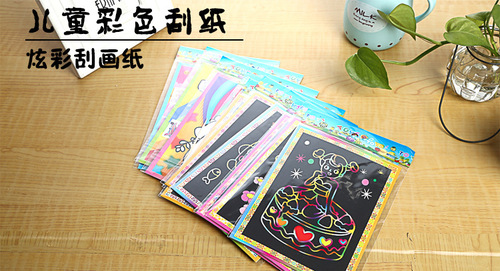Manufacturer's Medium DIY Cartoon Color Scratch Book for Children Scratch Art Scratch Book with Bamboo Skewers