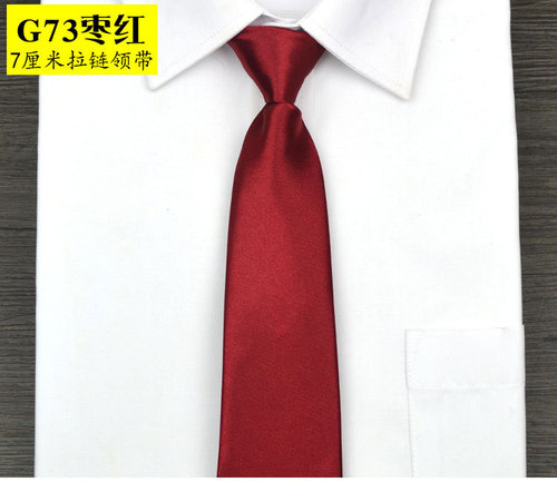 Ladies lazy tie 7cm classic black red formal small suit zipper tie easy to pull solid color