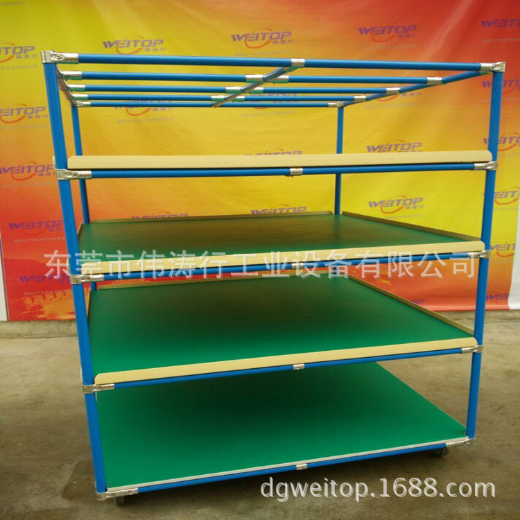 精益管防静电周转货架   线棒+L型挡边+防静电板周转车货架