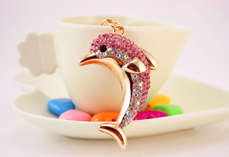 Fashion Rhinestone Cute Dolphin Metal Ocean Ladies Bag Accessories Car Keychain Pendant display picture 11