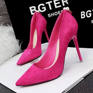 740-6 han edition style sweet delicate and elegant shoes high heel with suede shallow pointed mouth pearl single shoes