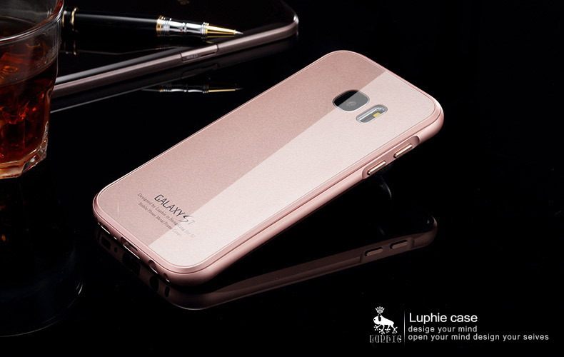 Luphie Aircraft Aluminum Metal Frame 9H Tempered Glass Back Cover Case for Samsung Galaxy S7 Edge G9350