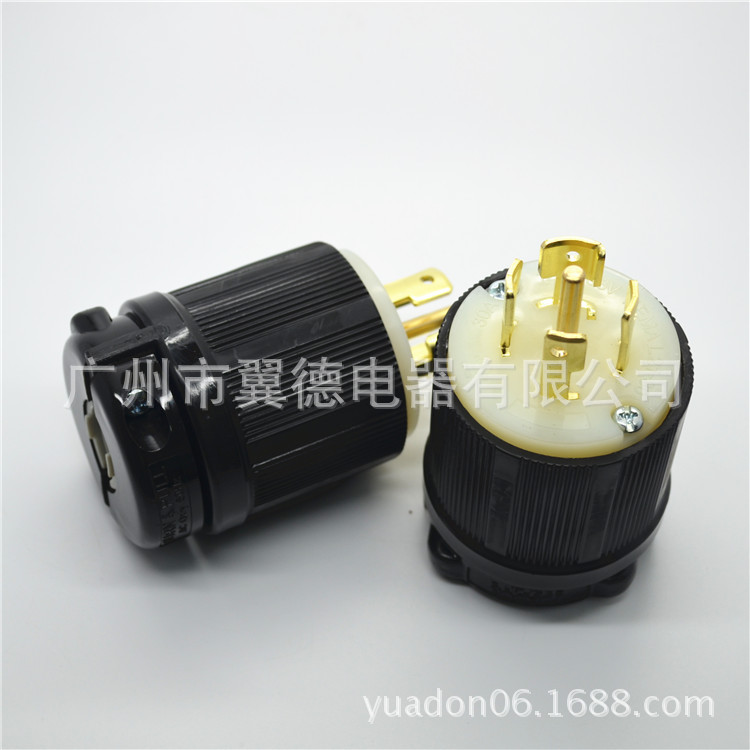 美式五孔防松插头 30A/120V/208V工业插座插头NEMA L21-30P接线器