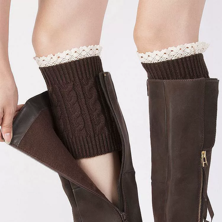 Knit Gaiters Leg Warmers, 100% Acrylic, Short Lace Cuff, Demi‑season Short Boot Socks