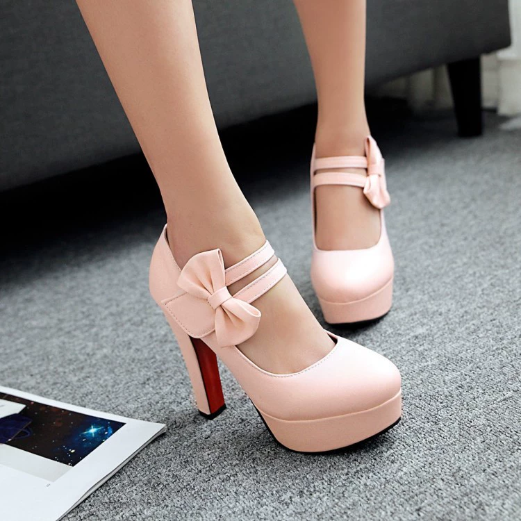 Весна 2017 новые одиночные туфли женские туфли на высоком каблуке водонепроницаемые с бантом на крючке и петле женские туфли 31-47 поколение волос