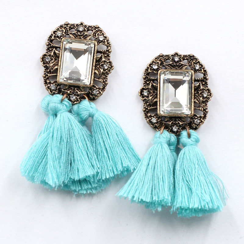 European And American Style Tassel Geometric Inlaid Diamond Earrings Jewelry display picture 2