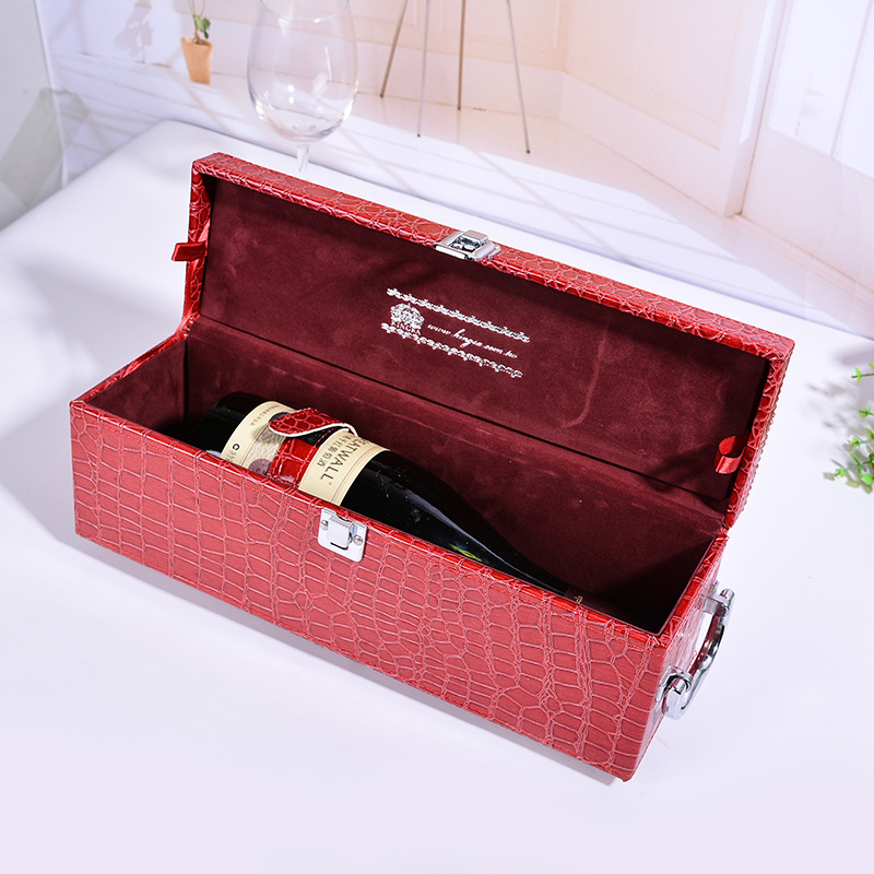 新款单支鳄鱼纹红酒皮盒  葡萄酒包装礼品盒子批发