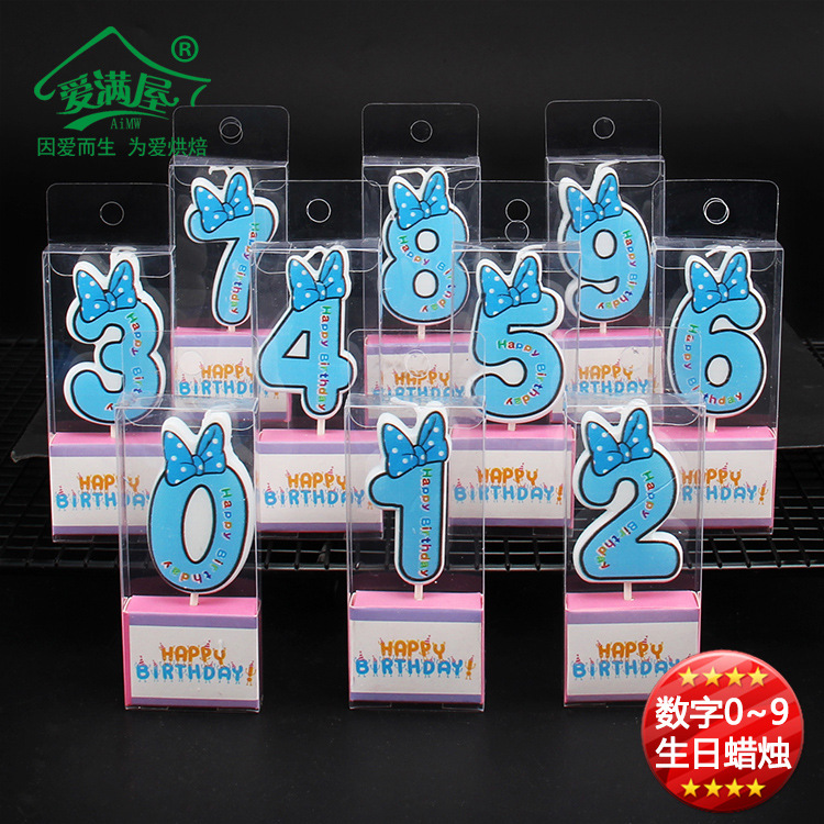 Love Full House Cake decorate bow 0-9 Digital birthday candles Party party Colored candles 60 set/box
