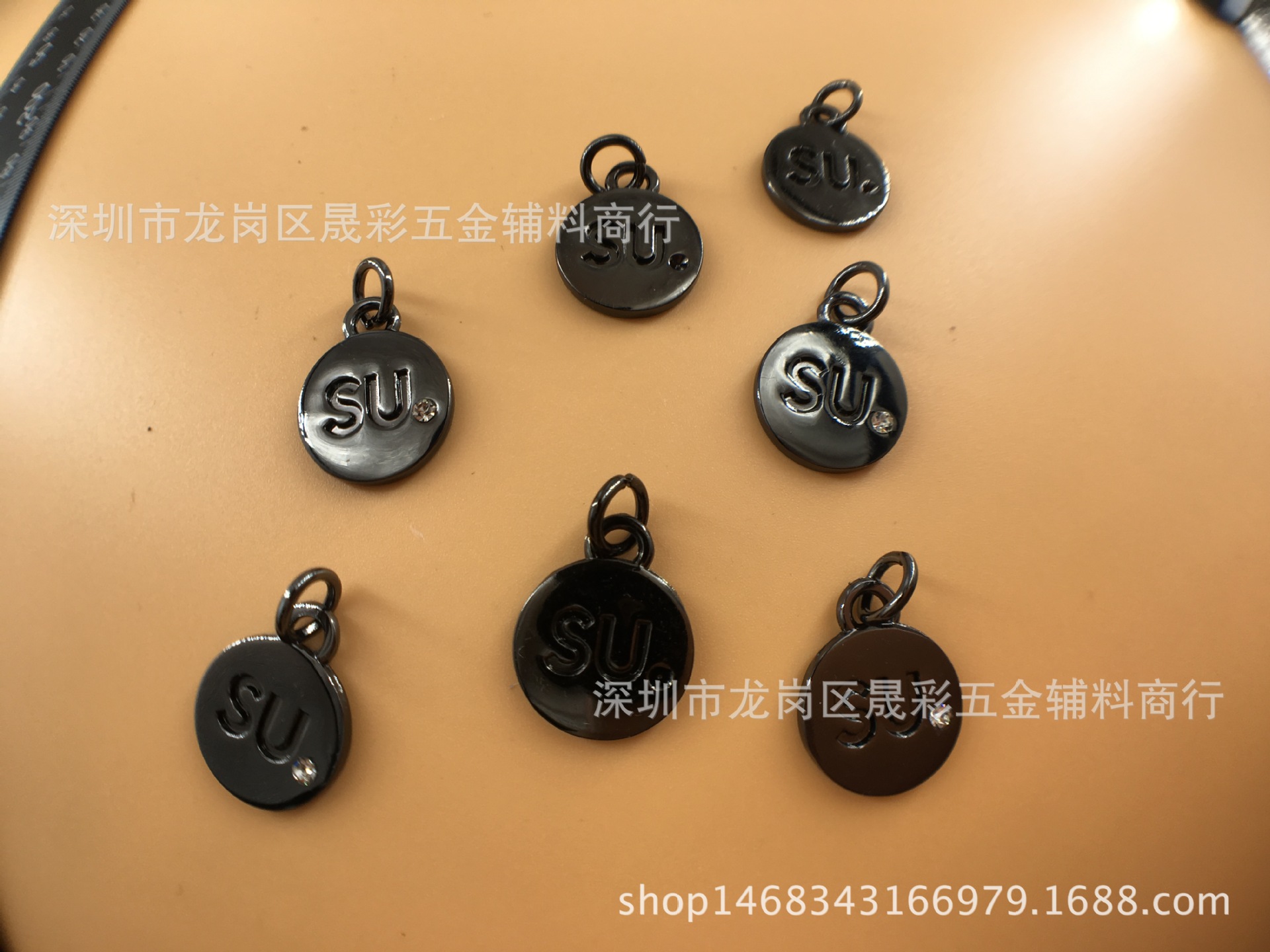 合金拉链片 SU泳衣内衣小吊牌 圆形粘钻吊坠 手链饰品扣