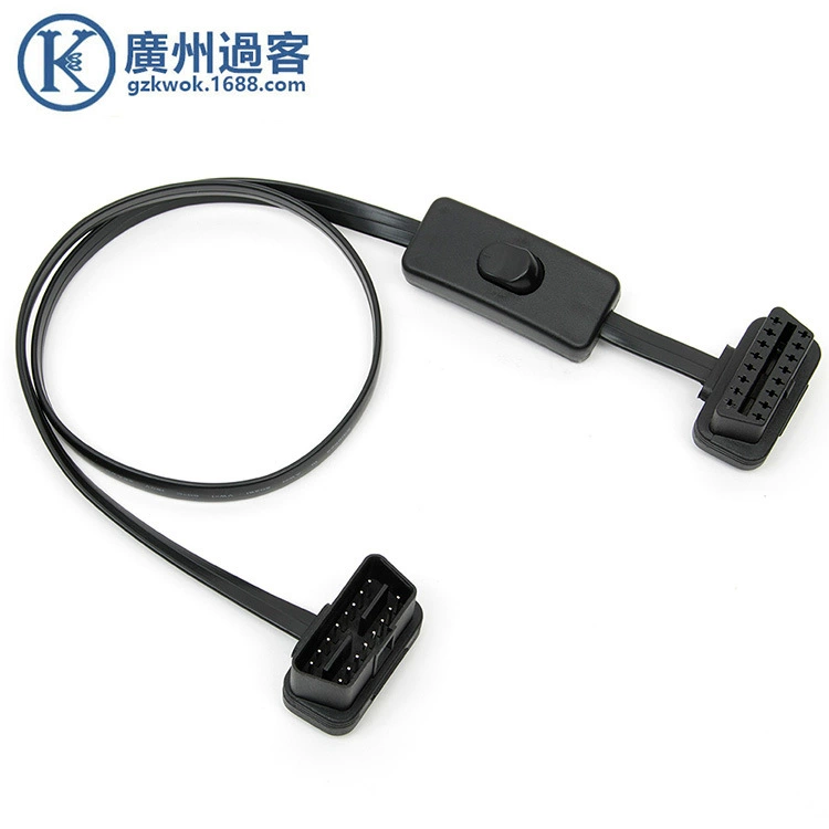 Автомобиль OBD2 с переключателем удлинительной линии плоской линии OBD линии от мужчины к женщине ультратонкой соединительной линии лапши 60 см