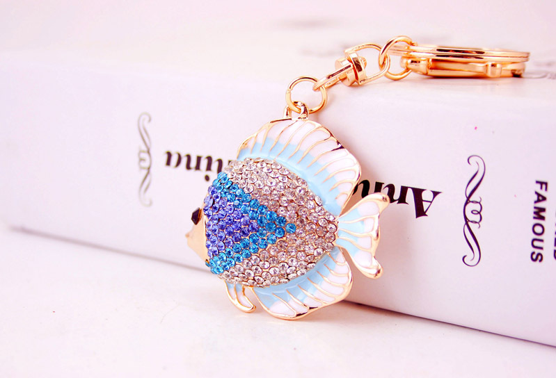 39g Weight Alloy, Metal Material Fish Pattern Unisex Gender Pink, Purple, Blue, Yellow Color Creative Diamond Cartoon Color Tropical Fish Keychain 3