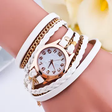 Ladies Fashion Watch PU Belt Woven Watch Winding Bracelet Watch - ShopShipShake