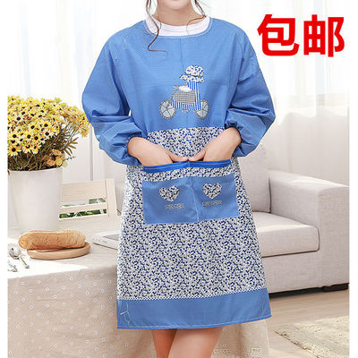 围裙袖套 韩版家居长袖围裙罩衣成人反穿衣厨房围腰套袖广告围裙|ru