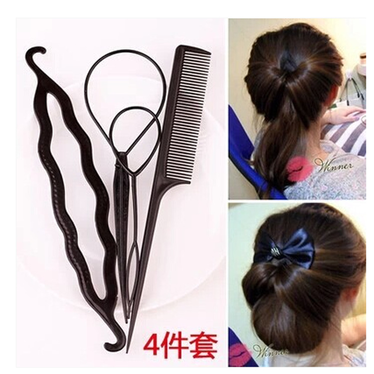 Factory wholesale hair curler hair needle set 4-piece plastic hair braiding device 2 yuan shop jewelry stall supply
