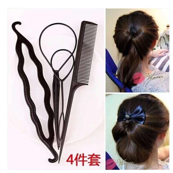 Factory wholesale hair curler hair needle set 4-piece plastic hair braiding device 2 yuan shop jewelry stall supply