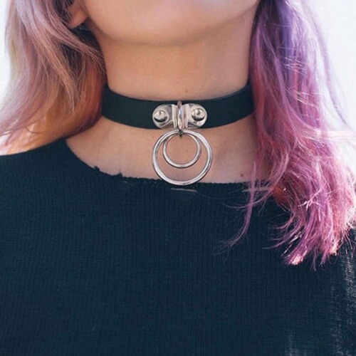Factory direct sale new European and American rock punk nightclub street dance double-ring leather choker women's necklace collarbone necklace bracelet