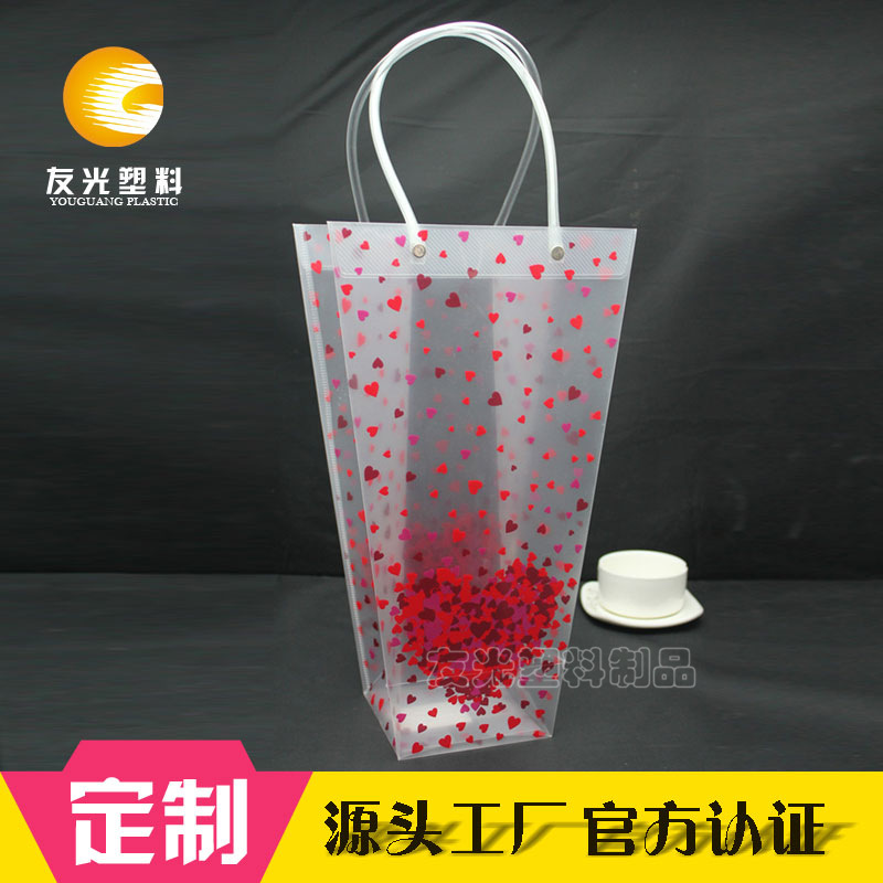 厂家专业生产透明pp纽扣皮管手提袋 梯形鲜花袋源头工厂提供热销