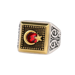 Elegant moon and star ring from European and American brands, wedding celebration, ruby ring, alloy electroplated jewelry wholesale