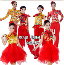 新款主持古筝二胡打鼓表演服现代演出腰鼓服龙袍中国风秧歌服装女