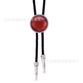 跨境 珊瑚红宝石项坠波洛皮领带 时尚韩版bolo tie 个性男女时尚