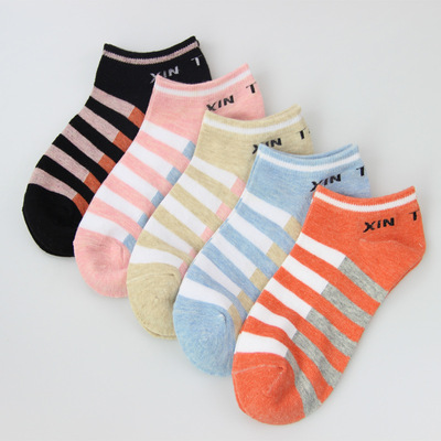 鑫踏福女士船袜夏季条纹浅口全棉运动女袜 诸暨袜子厂家批发