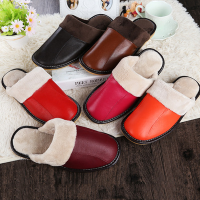 Cotton slippers winter keep warm genuine leather slipper indoor floor non-slip Dichotomanthes bottom Home Furnishing slipper cowhide slipper