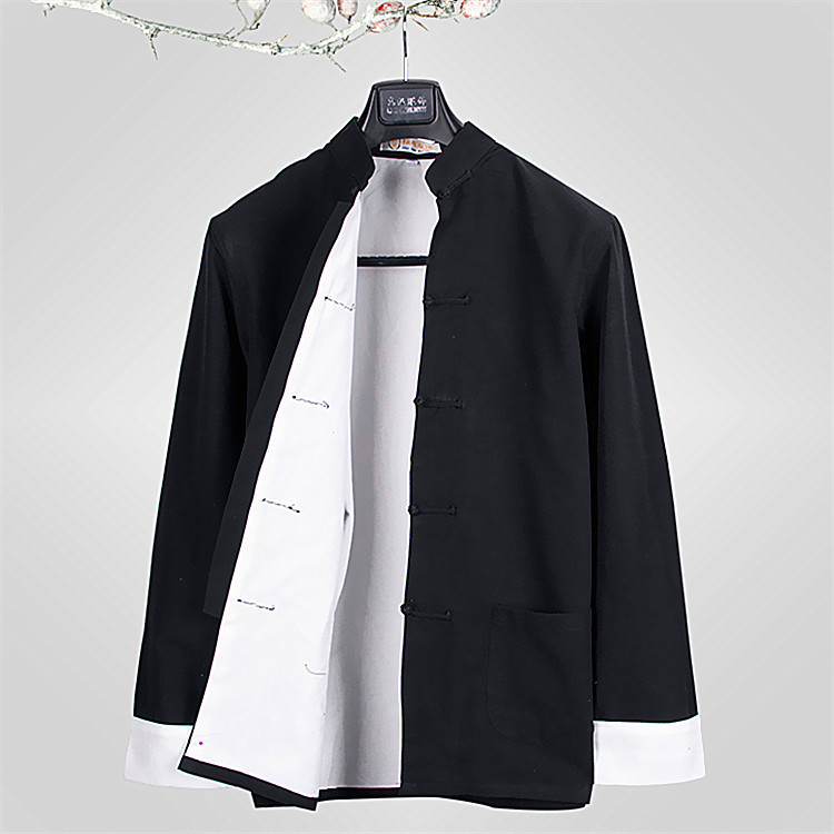 春秋新款纯棉长袖外套 中年全棉休闲开叉唐装 纽扣休闲便装批发